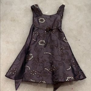 Girls Brown Flowery sequined dress